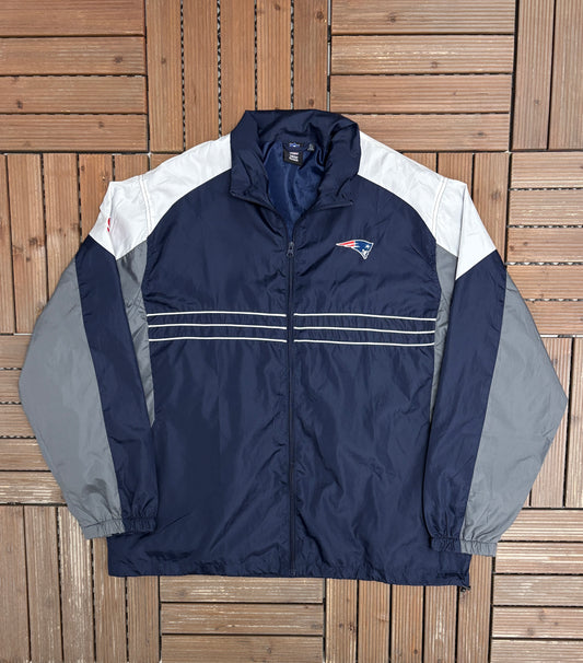 New England Patriots Graphic Windbreaker | Size X-Large | Vintage 2000s NFL Football Blue Windbreaker Jacket |