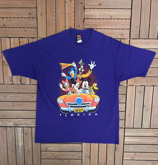 Mickey Mouse Florida Graphic Tee | Size X-Large | Vintage 1990s Disney Cartoon Purple T-Shirt |