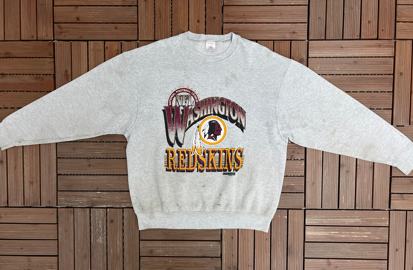 Washington Redskins Graphic Crewneck | Size X-Large | Vintage 1990s NFL Football Distressed Grey Sweater |