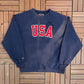 United States of America Graphic Crewneck | Size X-Large | Vintage 1990s Tourist Blue Sweater |