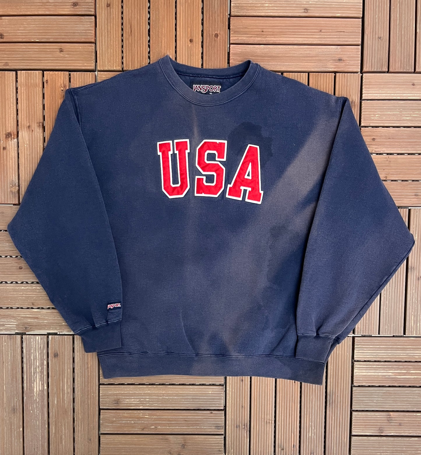 United States of America Graphic Crewneck | Size X-Large | Vintage 1990s Tourist Blue Sweater |