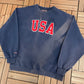 United States of America Graphic Crewneck | Size X-Large | Vintage 1990s Tourist Blue Sweater |