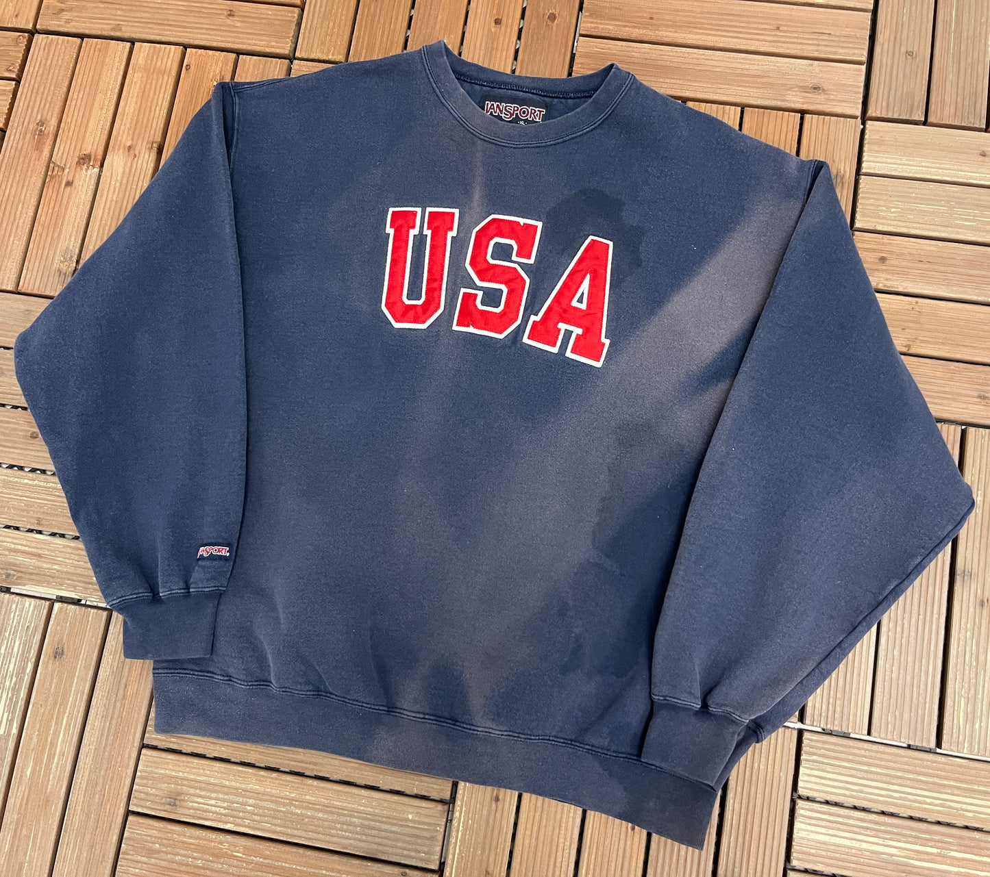 United States of America Graphic Crewneck | Size X-Large | Vintage 1990s Tourist Blue Sweater |