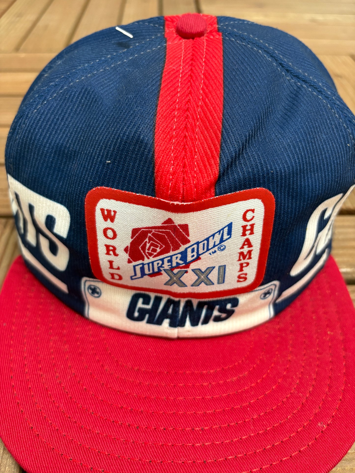 New York Giants Super Bowl XXI World Champs Graphic Hat | Snap Back | Vintage 1980s NFL Football Blue Cap |
