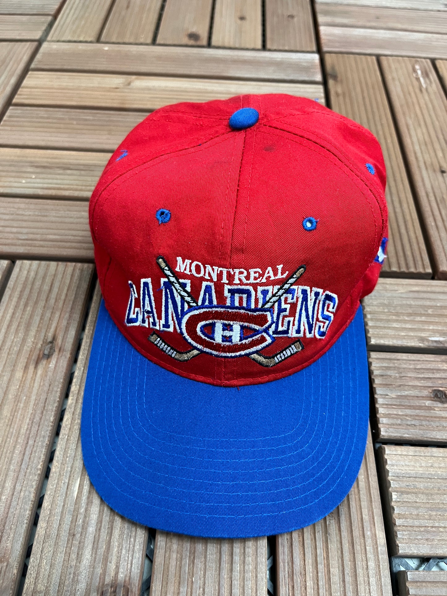 Montreal Canadiens Stitched Graphic Hat | Snap Back | Vintage 1990s NHL Hockey Red Cap |