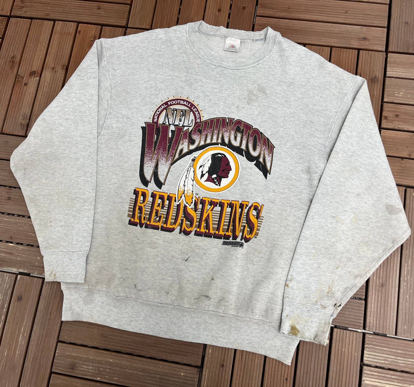 Washington Redskins Graphic Crewneck | Size X-Large | Vintage 1990s NFL Football Distressed Grey Sweater |