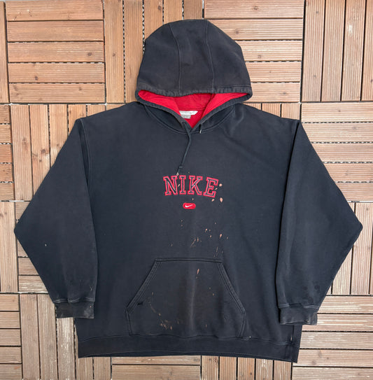 Nike Embroidered Spell Out Graphic Hoodie | Size 3X-Large | Vintage 2000s Nike Branded Distressed Sweater |