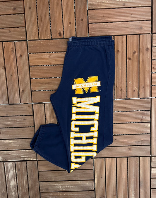 Michigan Wolverines Graphic Sweat Pants | Size Large | Vintage 1990s College Sports Blue Sweats |