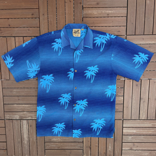 Maui Maui Palm Trees Graphic Hawaiian Shirt | Size Large | Vintage 1990s Scenic Hawaiian Shirt |