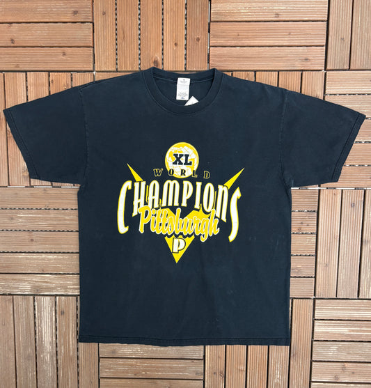 Pittsburgh Steelers XL World Champions Graphic Tee | Size X-Large | Vintage 2000s NFL Football Black T-Shirt |