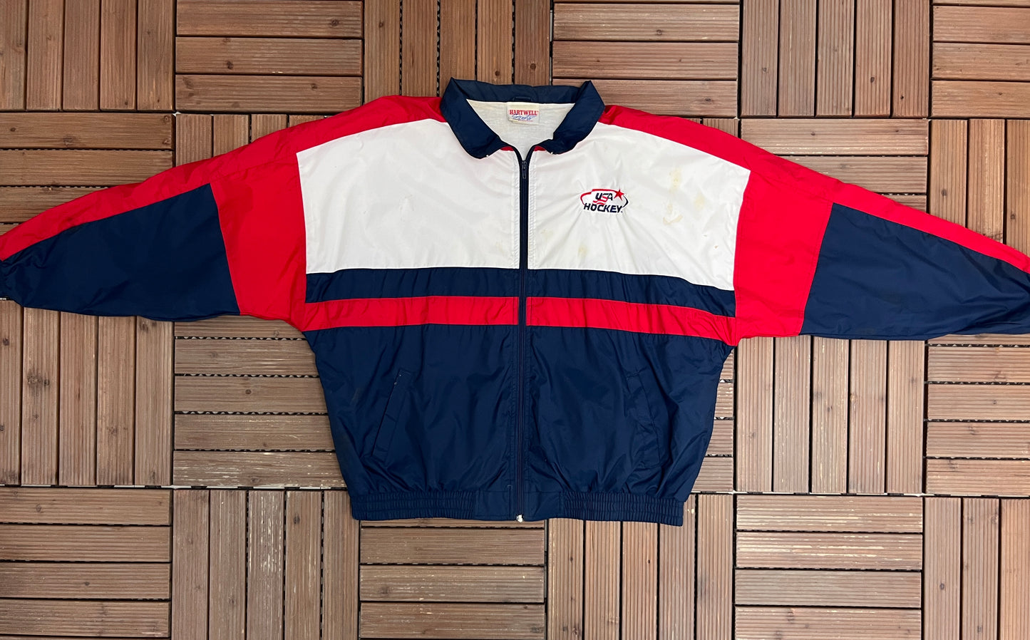 USA Hockey Embroidered Graphic Windbreaker | Size X-Large | Vintage 1990s Hockey White Windbreaker Jacket |