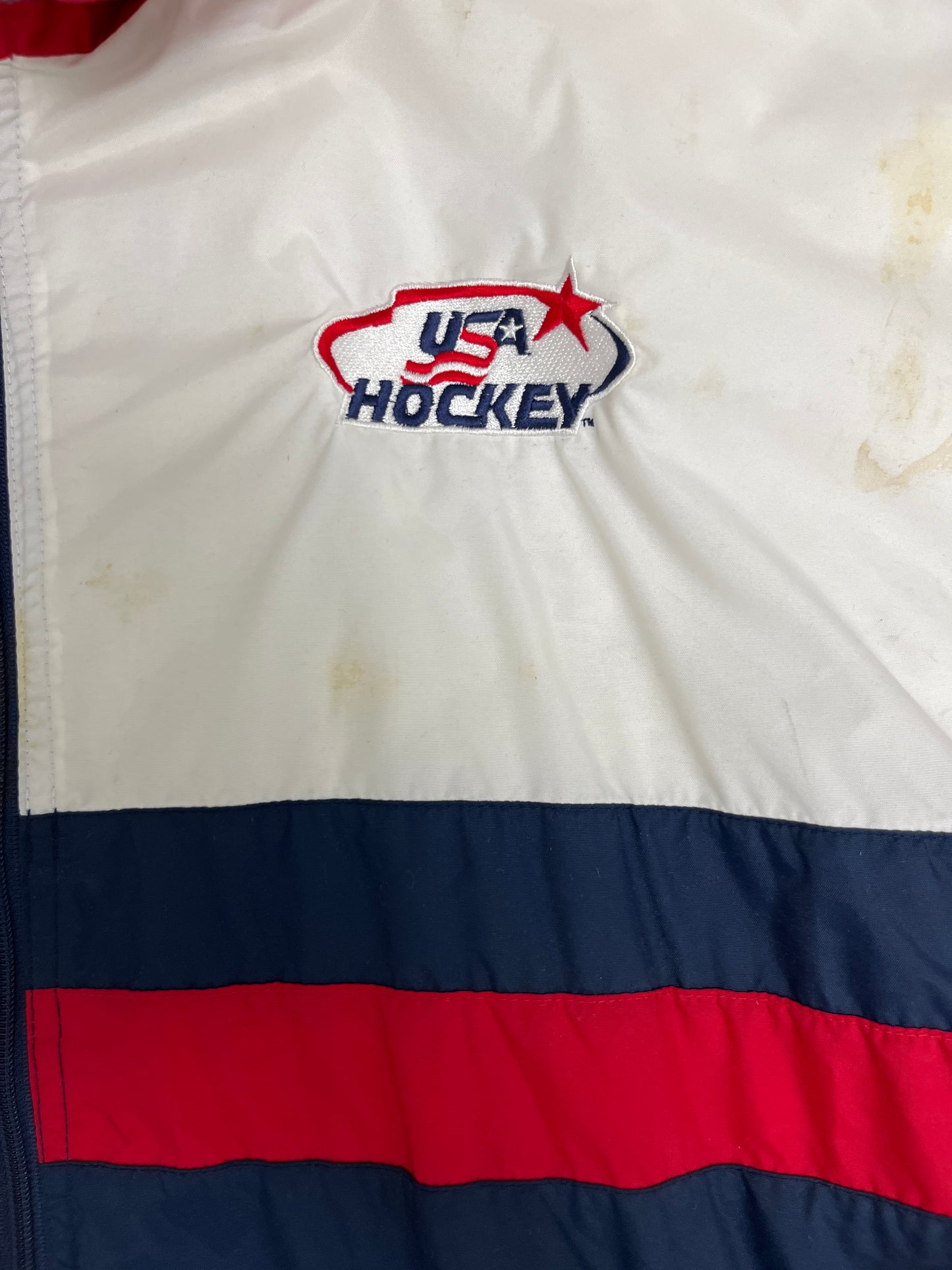 USA Hockey Embroidered Graphic Windbreaker | Size X-Large | Vintage 1990s Hockey White Windbreaker Jacket |