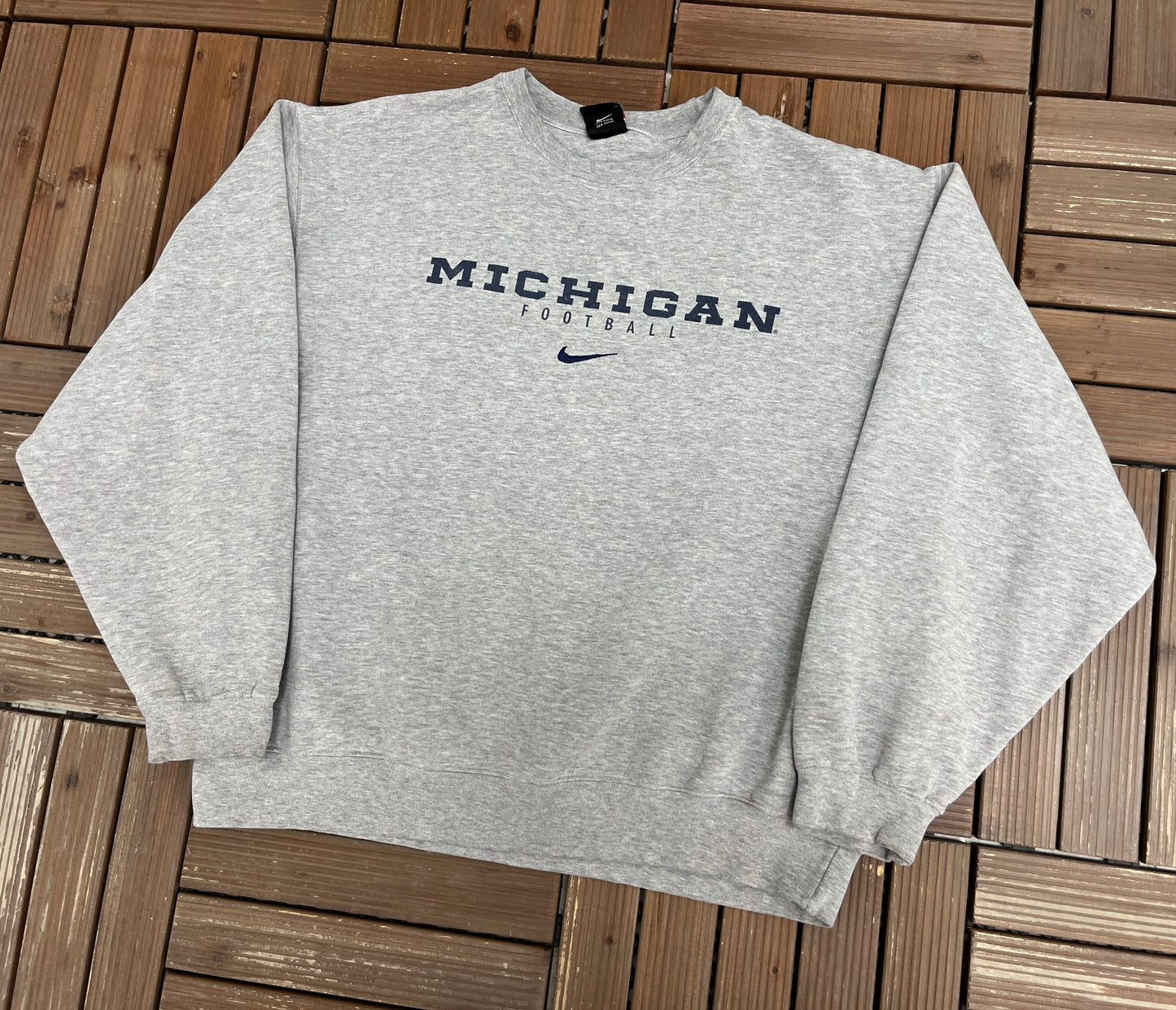 Michigan Wolverines Football Nike Graphic Crewneck | Size Large | Vintage 1990s College Grey Crewneck |