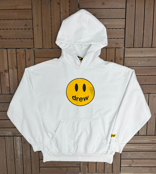 Drew House Mascot Graphic Hoodie | Size Large | Designer Branded White Sweater |