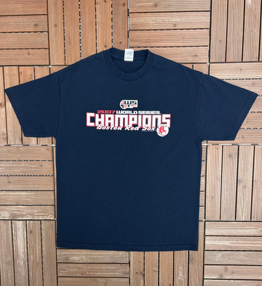 Boston Red Sox 2007 World Series Champions Graphic Tee | Size X-Large | Vintage 2000s MLB Baseball Blue T-Shirt |