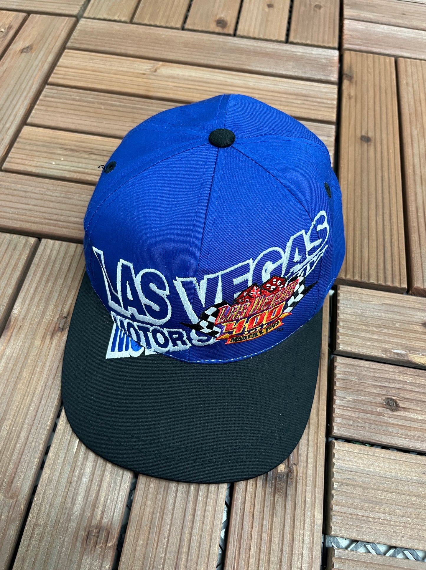 Las Vegas Motor Speedway 1999 Graphic Hat | Snap Back | Vintage 1990s Blue NASCAR Cap |