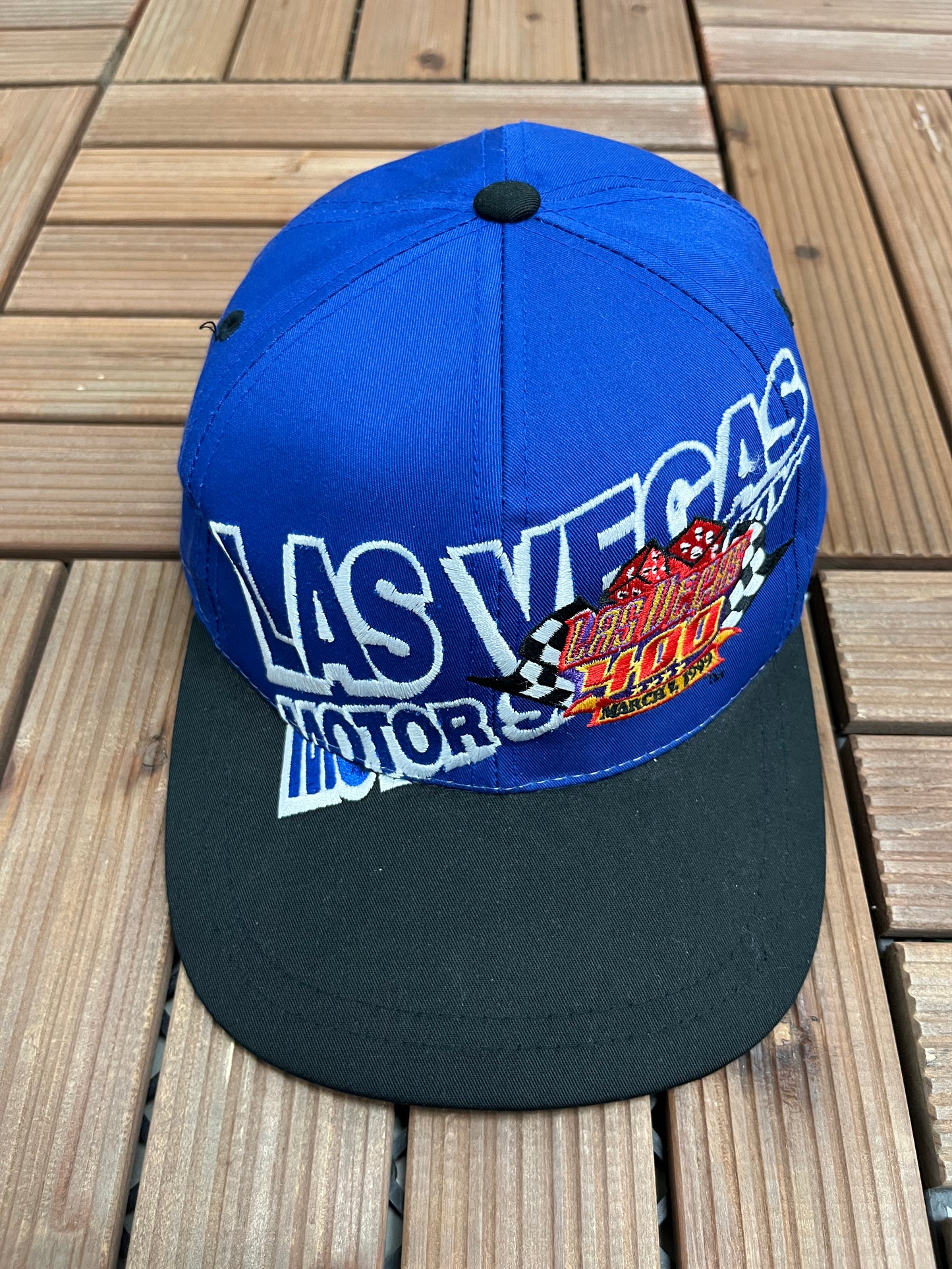 Las Vegas Motor Speedway 1999 Graphic Hat | Snap Back | Vintage 1990s Blue NASCAR Cap |