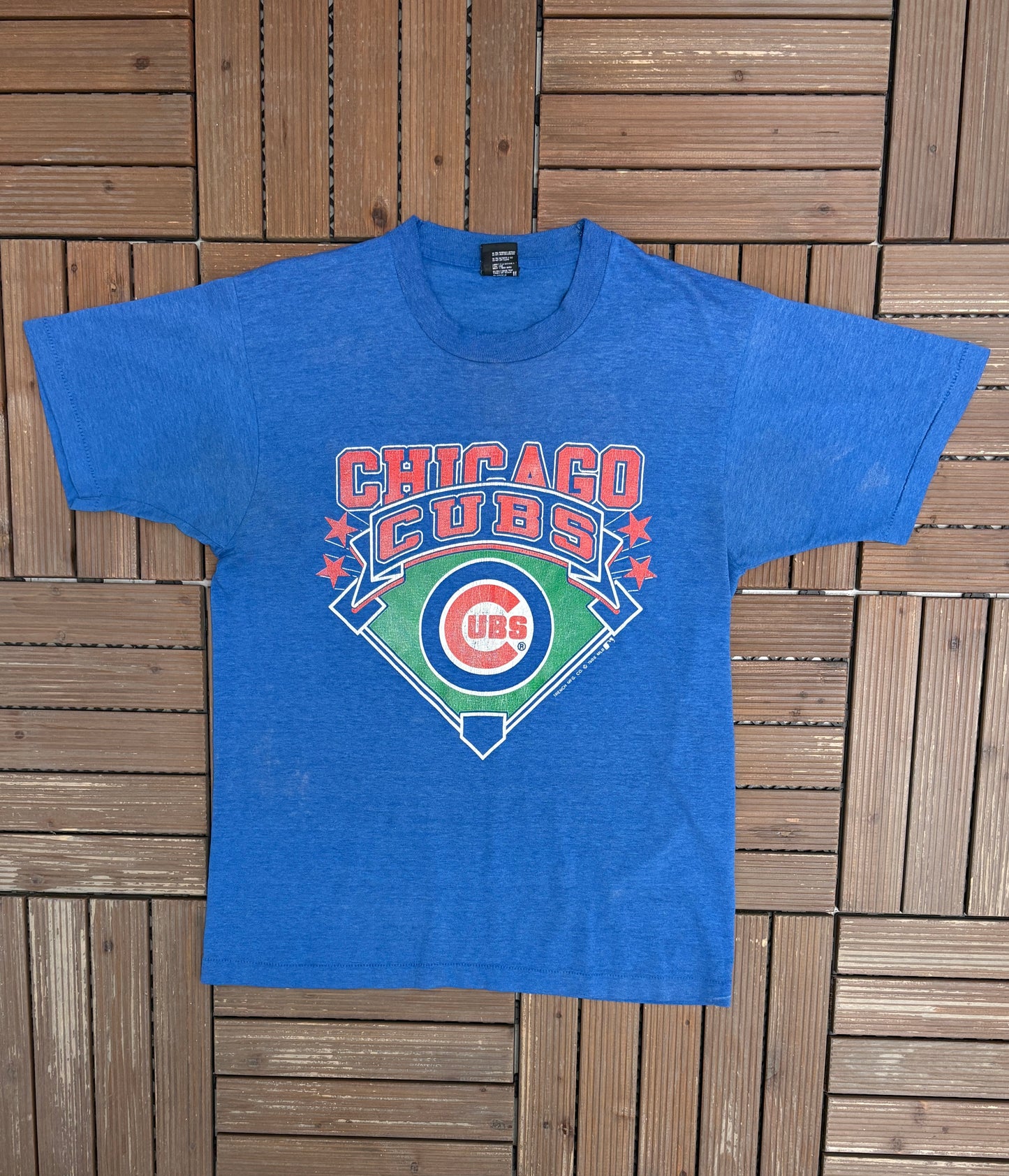Chicago Cubs Graphic Tee | Size Large | Vintage 1980s MLB Baseball Blue T-Shirt |