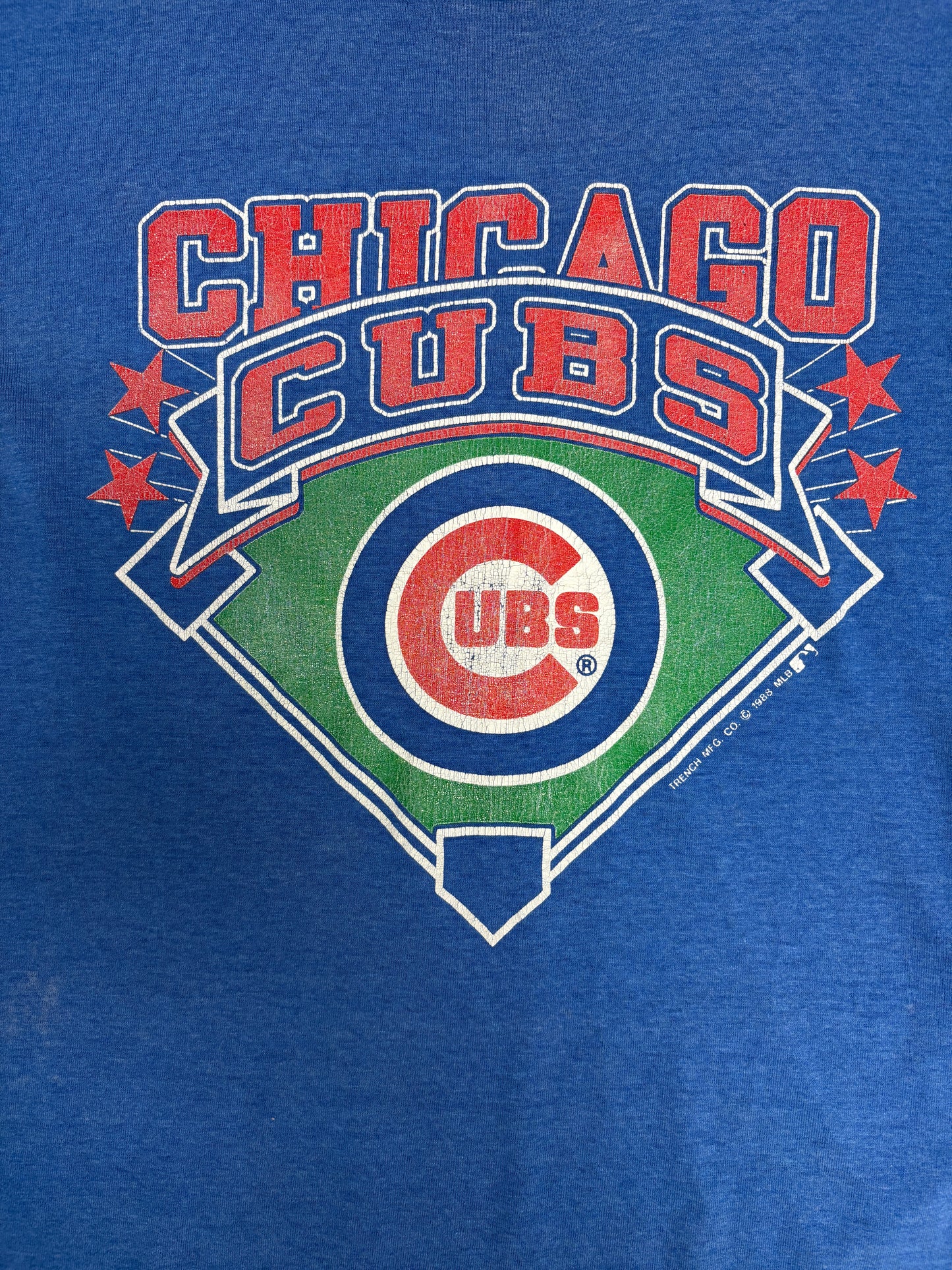 Chicago Cubs Graphic Tee | Size Large | Vintage 1980s MLB Baseball Blue T-Shirt |