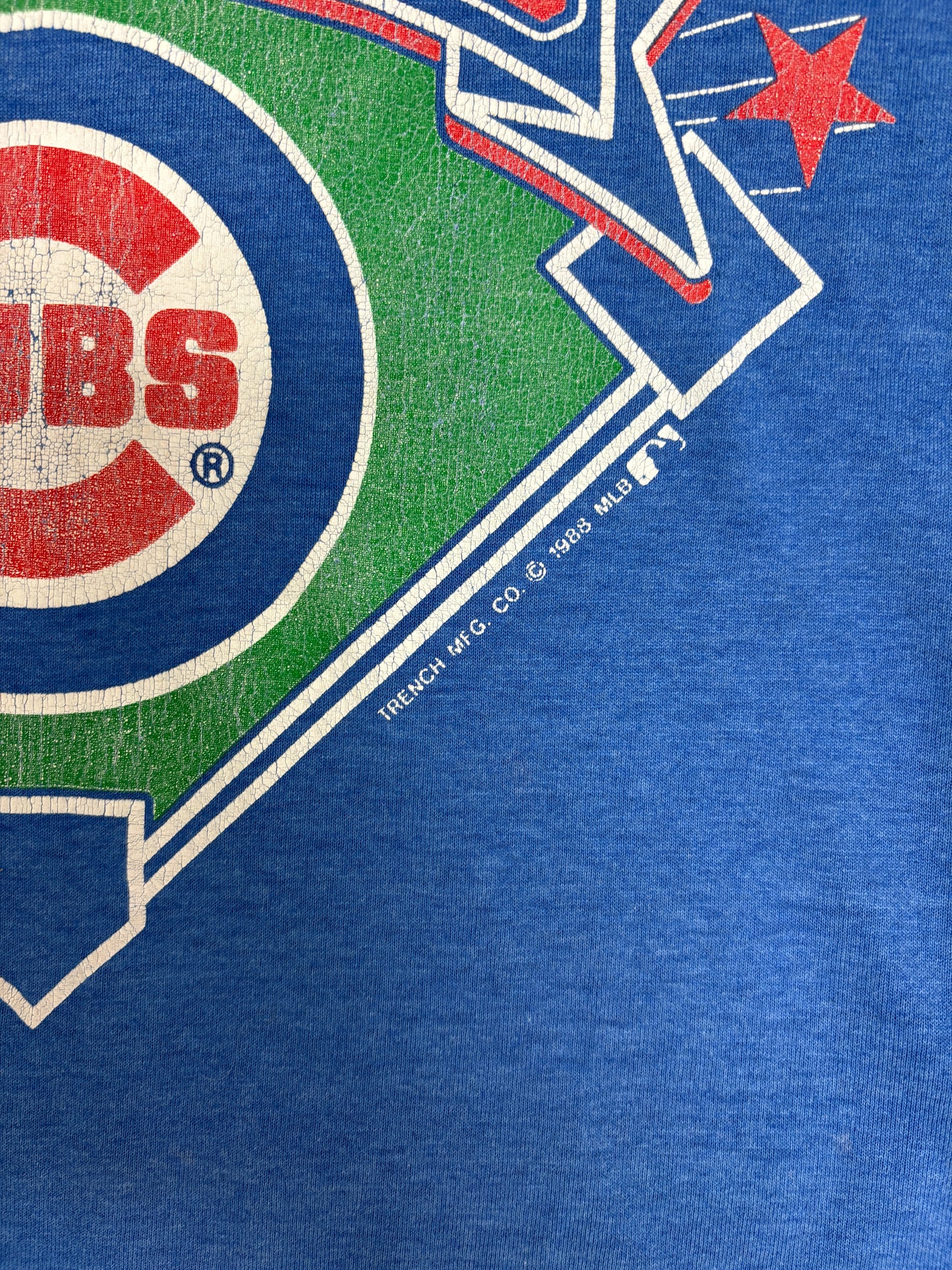 Chicago Cubs Graphic Tee | Size Large | Vintage 1980s MLB Baseball Blue T-Shirt |