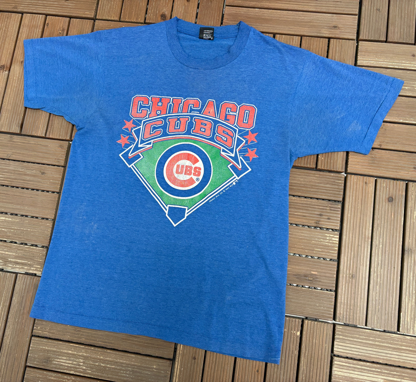 Chicago Cubs Graphic Tee | Size Large | Vintage 1980s MLB Baseball Blue T-Shirt |