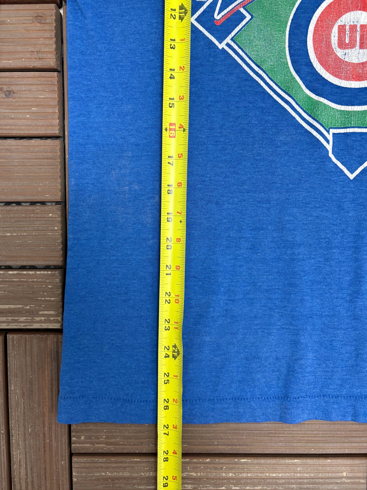 Chicago Cubs Graphic Tee | Size Large | Vintage 1980s MLB Baseball Blue T-Shirt |