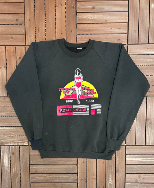 Thunder Bay Run For Women 1990 Graphic Crewneck | Size XX-Large | Vintage 1990s Promotional Black Sweater |