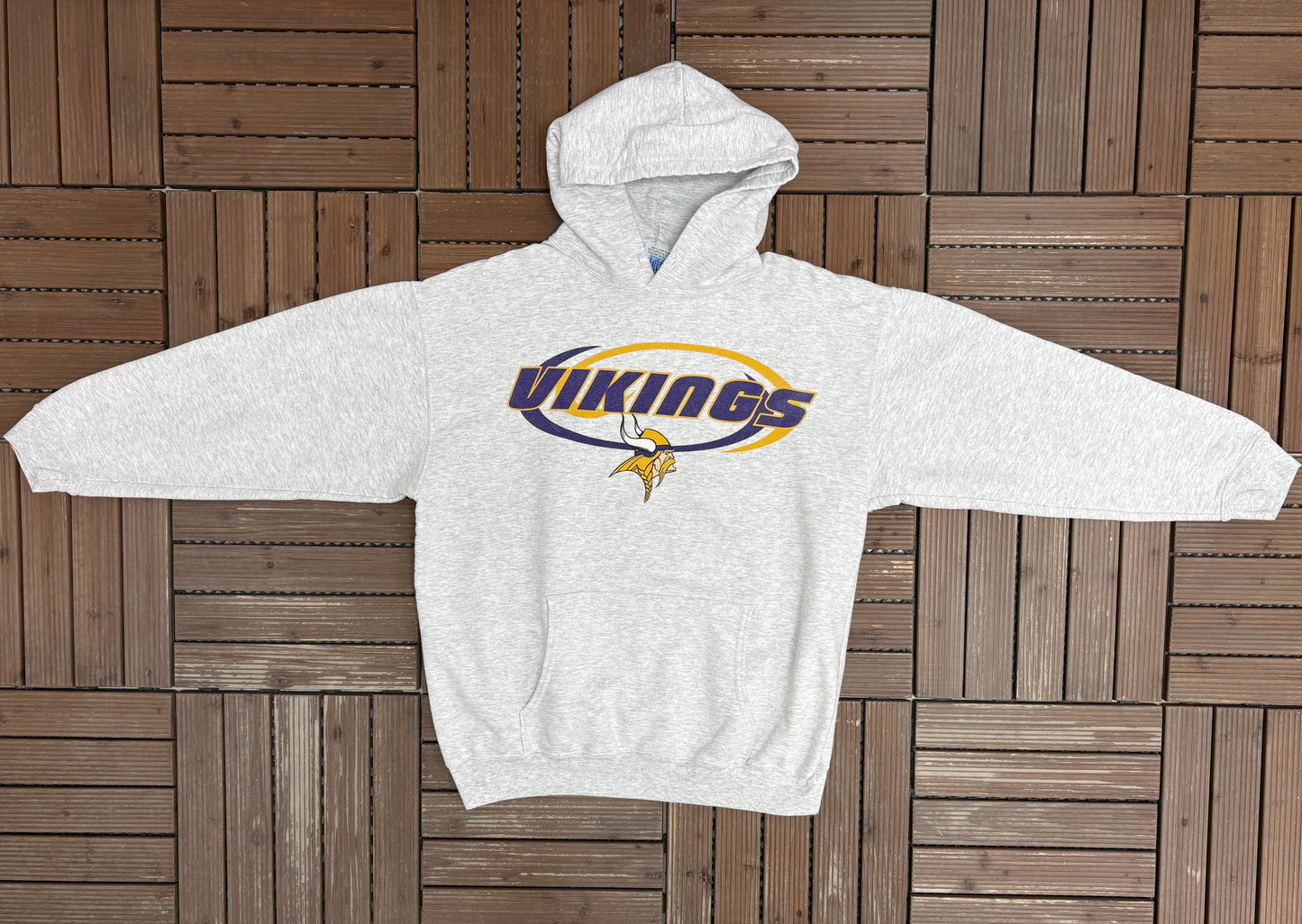 Minnesota Vikings Graphic Hoodie | Size Large | Vintage 2000s NFL Football Grey Sweatshirt |