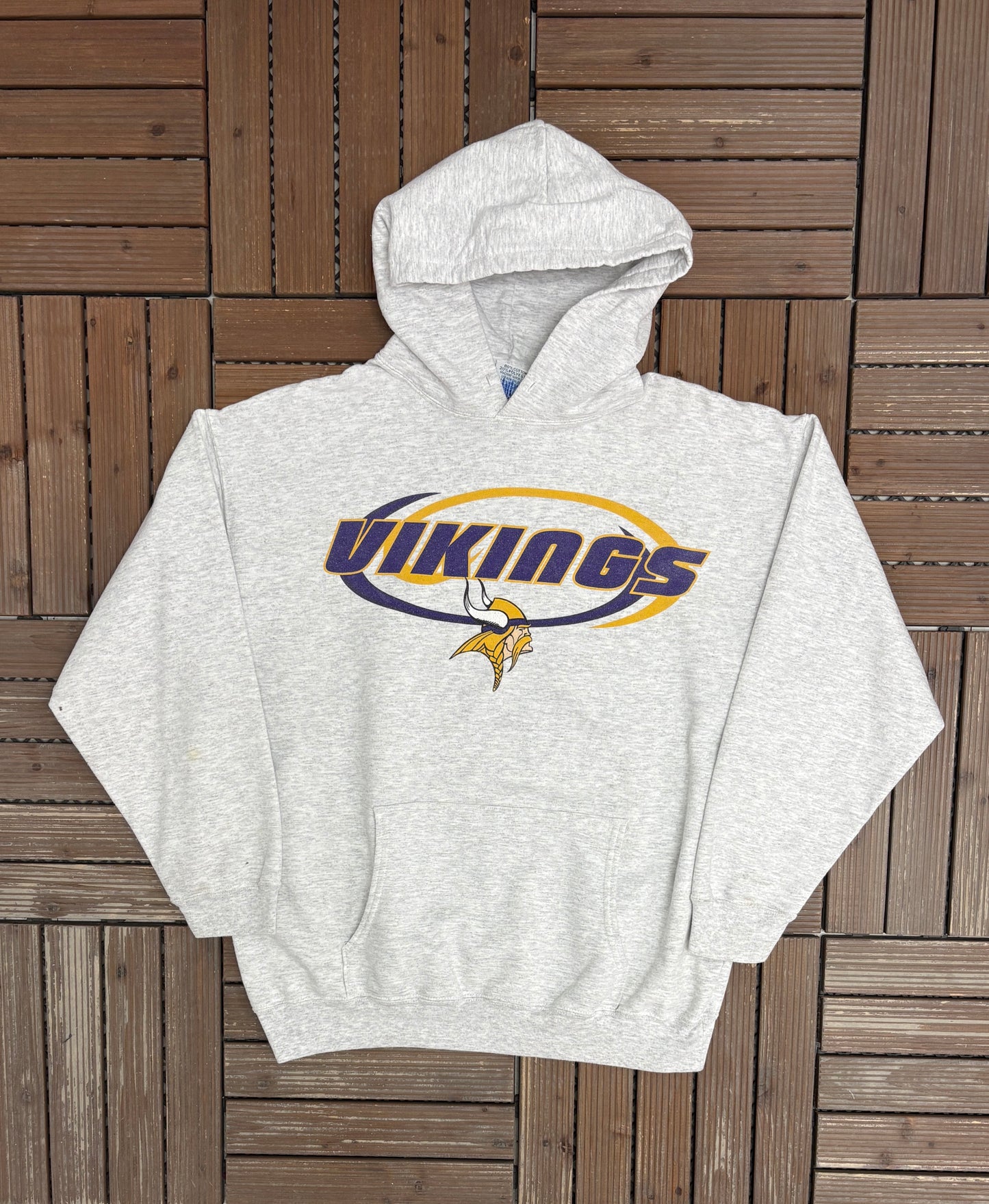 Minnesota Vikings Graphic Hoodie | Size Large | Vintage 2000s NFL Football Grey Sweatshirt |