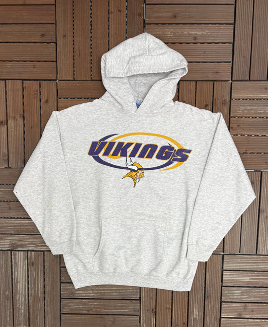Minnesota Vikings Graphic Hoodie | Size Large | Vintage 2000s NFL Football Grey Sweatshirt |
