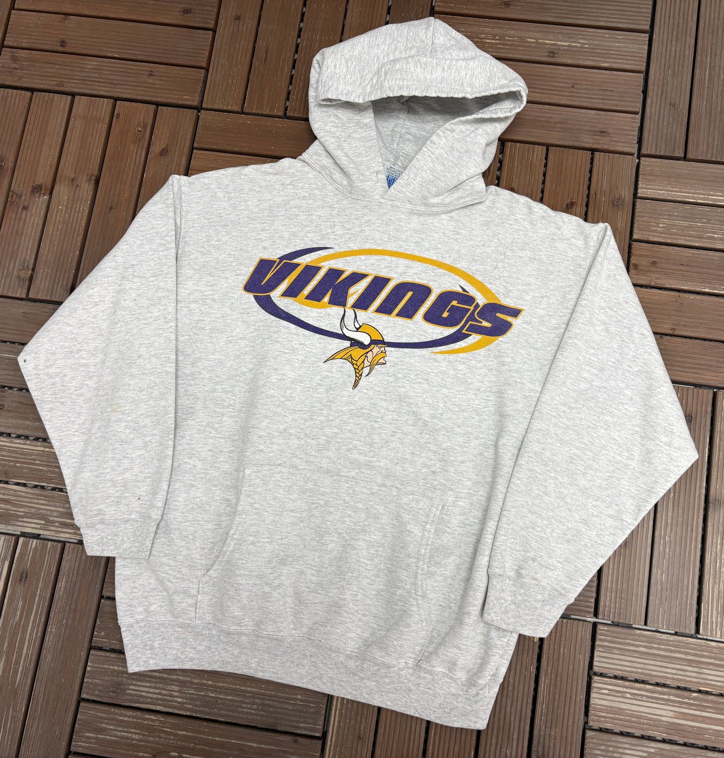Minnesota Vikings Graphic Hoodie | Size Large | Vintage 2000s NFL Football Grey Sweatshirt |