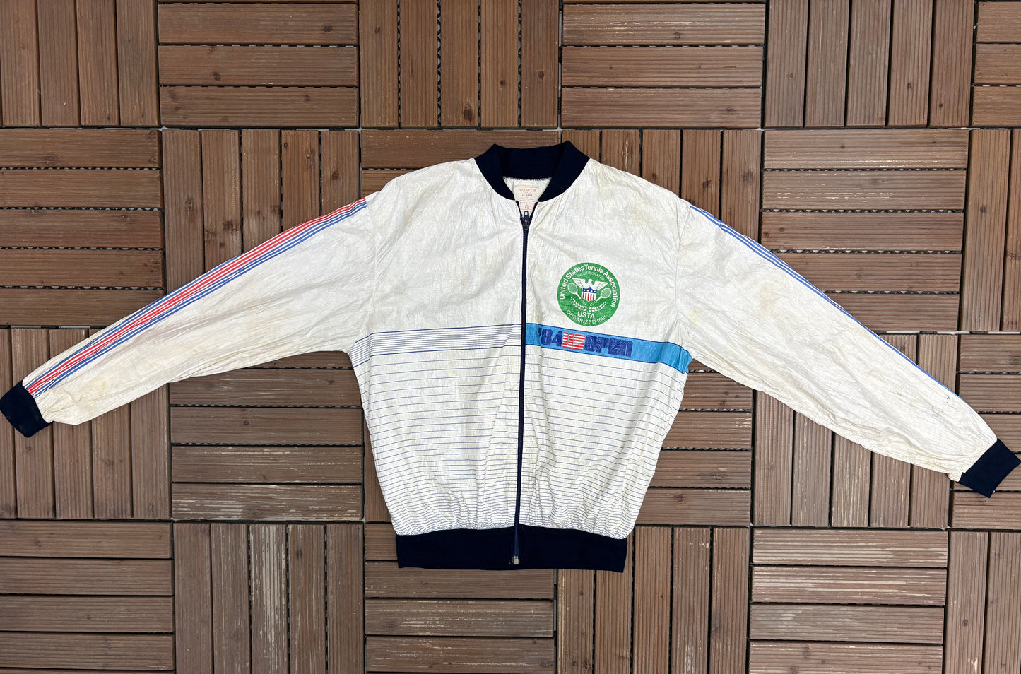 1984 US Open Tennis Graphic Windbreaker | Size X-Large | Vintage 1980s Tennis White Windbreaker |