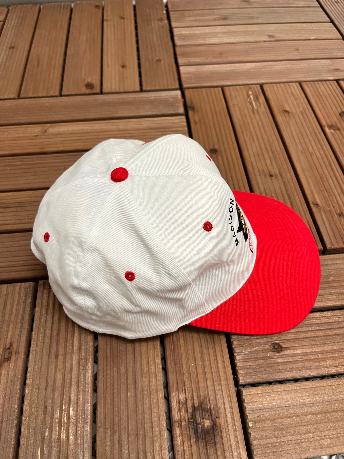 Madison Mad Dogs Embroidered Hat | Snap Back | Vintage 1990s Indoor Football League IFL White Cap |