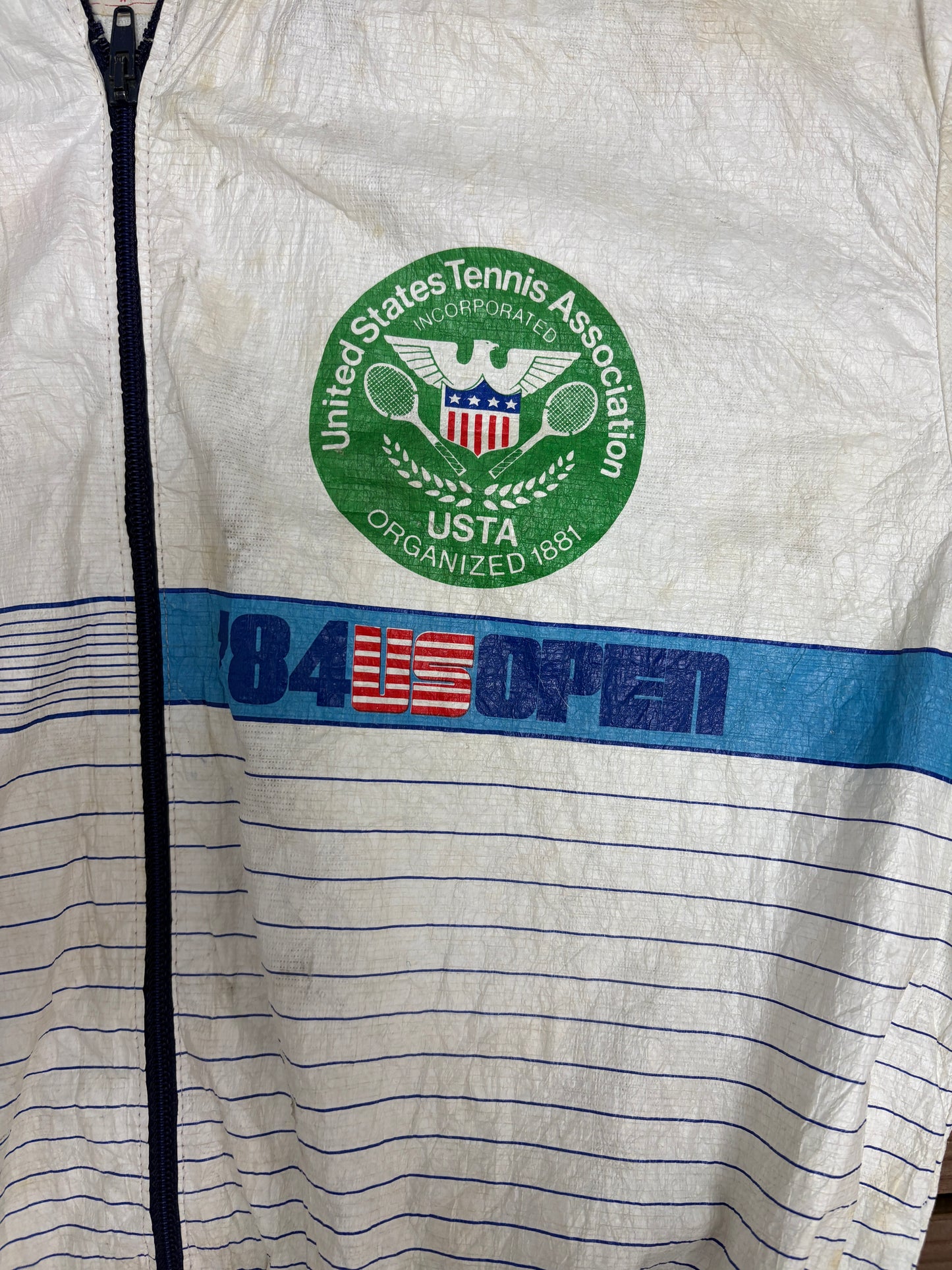 1984 US Open Tennis Graphic Windbreaker | Size X-Large | Vintage 1980s Tennis White Windbreaker |