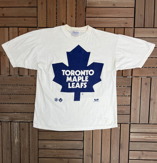 Toronto Maple Leafs Graphic Tee | Size Medium | Vintage 1990s NHL Hockey White T-Shirt |