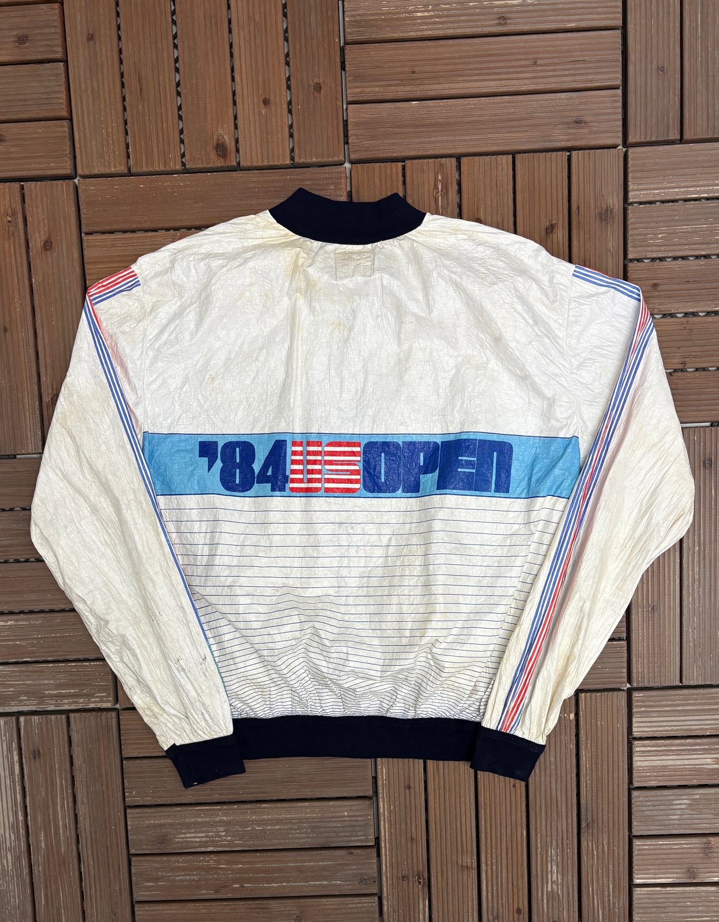 1984 US Open Tennis Graphic Windbreaker | Size X-Large | Vintage 1980s Tennis White Windbreaker |