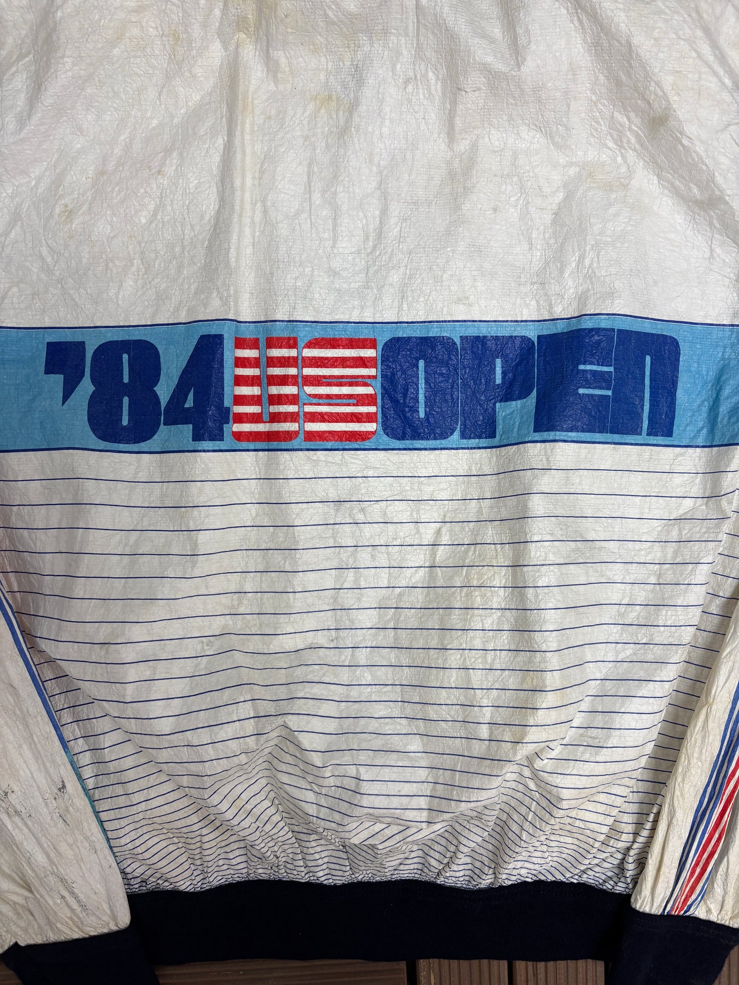 1984 US Open Tennis Graphic Windbreaker | Size X-Large | Vintage 1980s Tennis White Windbreaker |