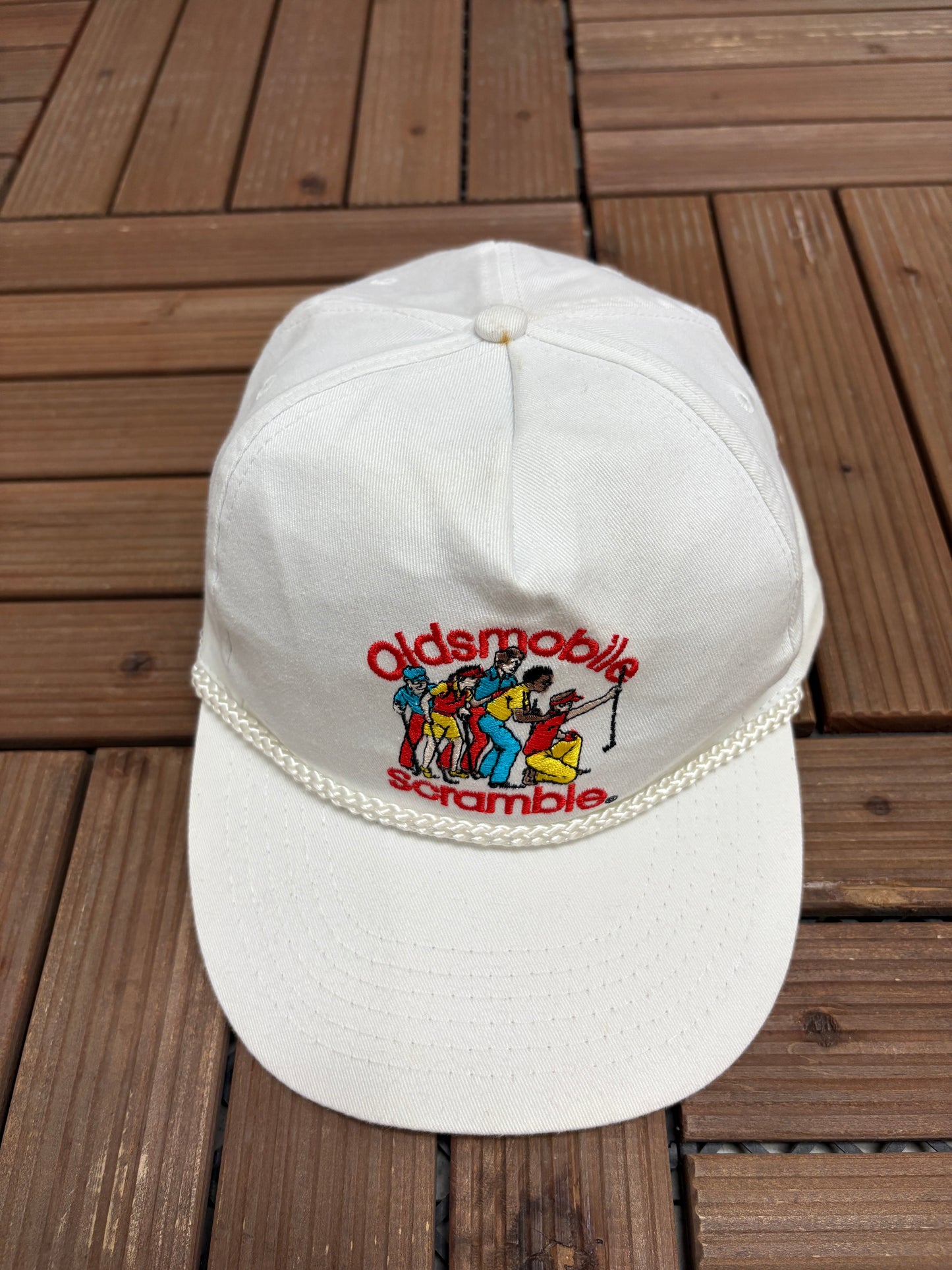 Oldsmobile Scramble Golf Graphic Hat | Snap Back | Vintage 1990s Golf White Cap |