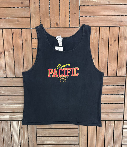 Ocean Pacific The Original Surf Product Graphic Tee | Size Large | Vintage 1990s Black Tank Top T-Shirt |
