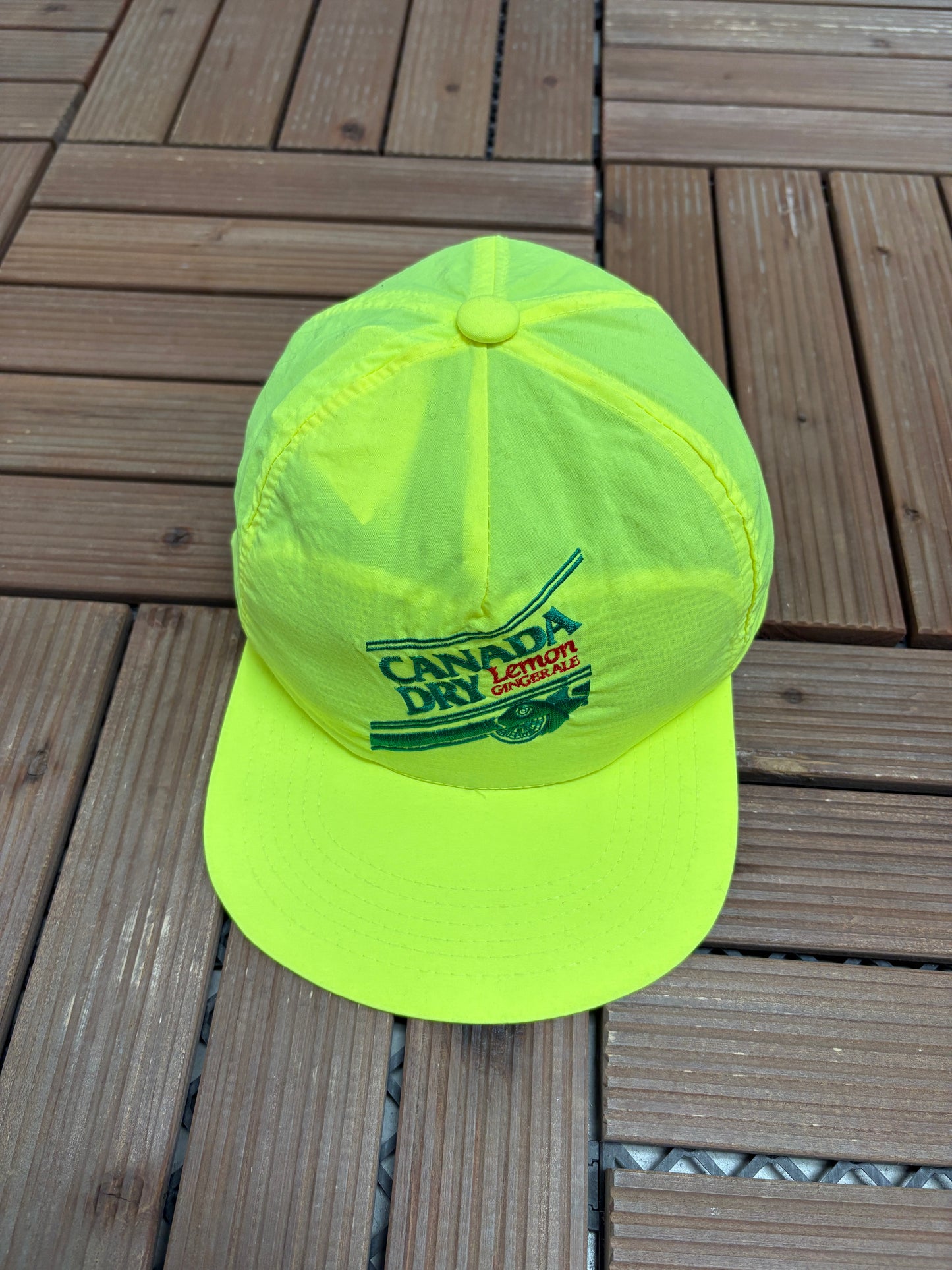 Canada Dry Lemon Ginger Ale Graphic Hat | Snap Back | Vintage 1990s Promotional Neon Cap |