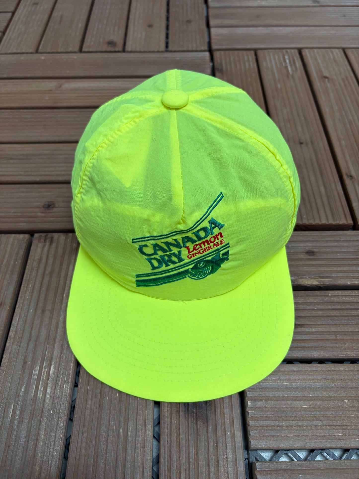 Canada Dry Lemon Ginger Ale Graphic Hat | Snap Back | Vintage 1990s Promotional Neon Cap |