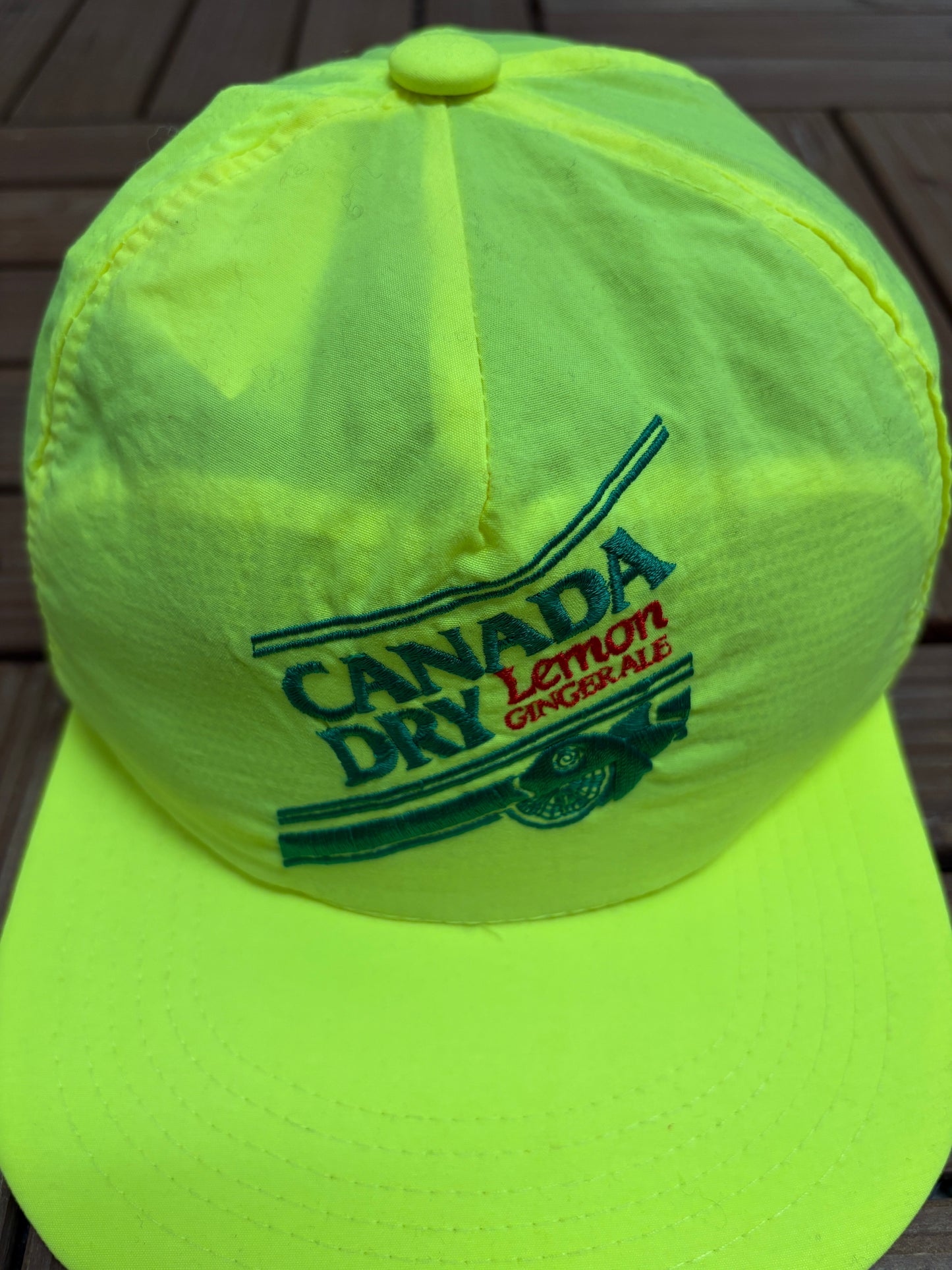 Canada Dry Lemon Ginger Ale Graphic Hat | Snap Back | Vintage 1990s Promotional Neon Cap |