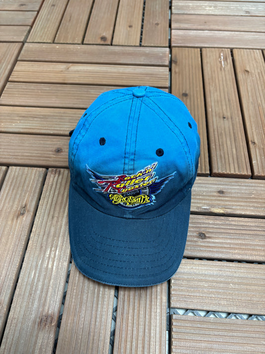 Rock 'n' Roller Coaster Aerosmith Graphic Hat | Metal Clasp | Vintage 1990s Disney Blue Cap |