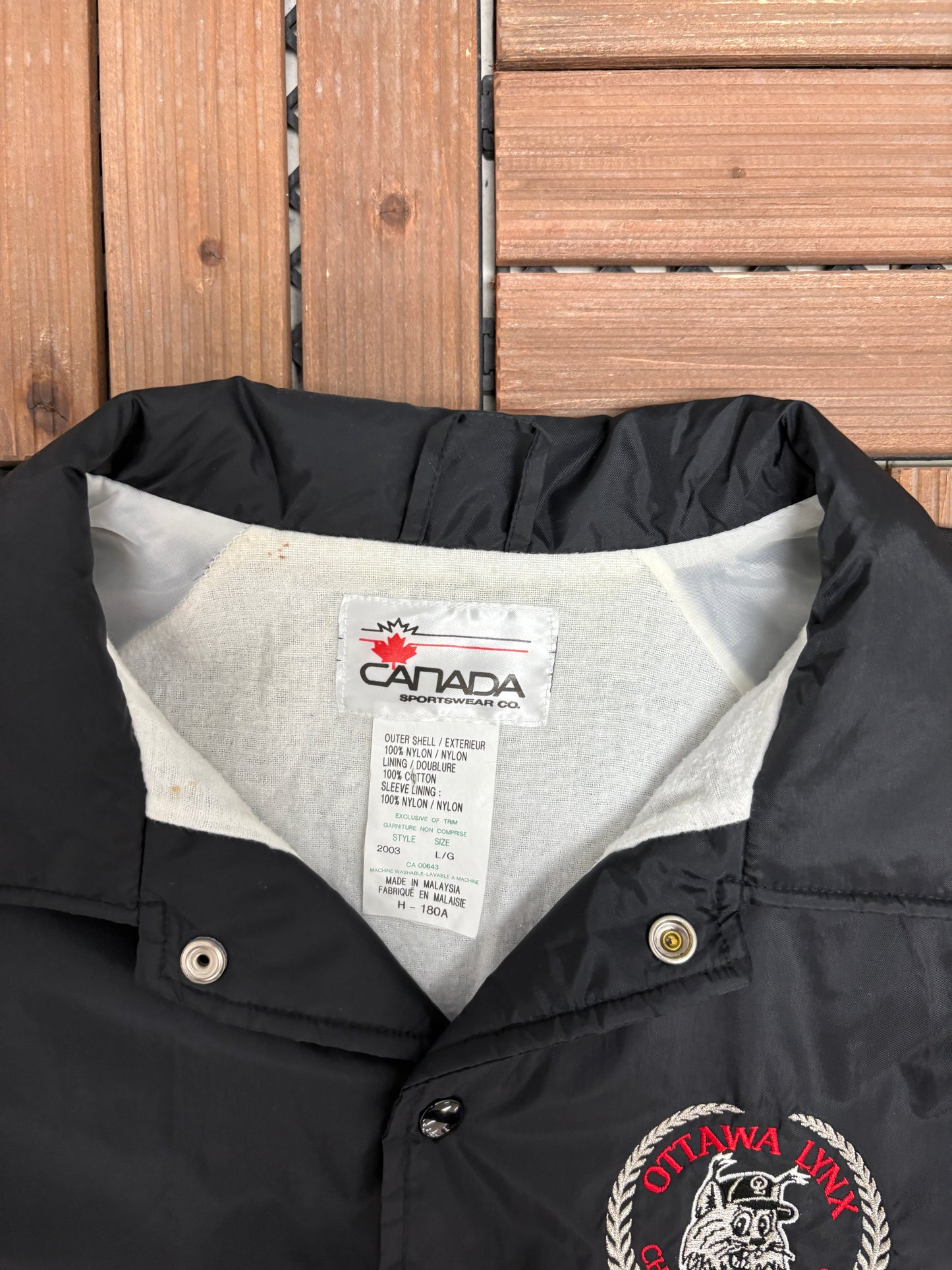 Ottawa Lynx Charter Member Embroidered Jacket | Size Large | Vintage 1990s MiLB Black Jacket |