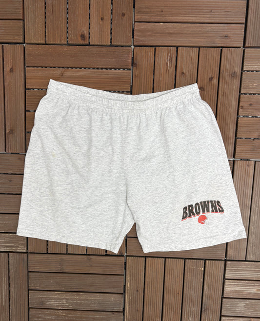 Cleveland Browns Graphic Shorts | Size X-Large | Vintage 1990s NFL Football Grey Sweat Shorts |
