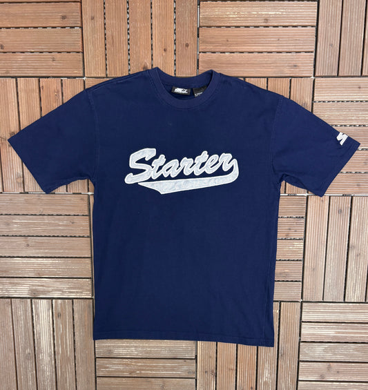 Starter Stitched Graphic Tee | Size Medium | Vintage 2000s Branded Blue T-Shirt |