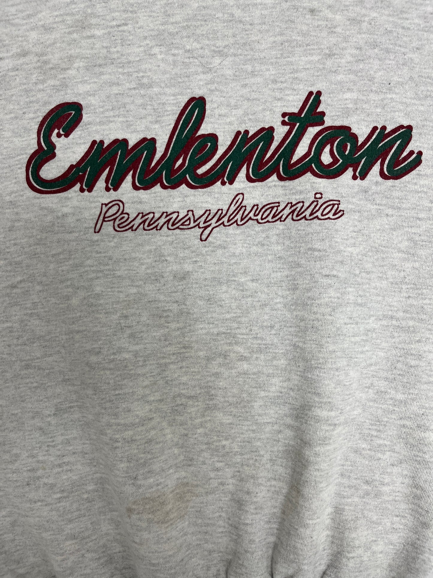 Emlenton, Pennsylvania Graphic Crewneck | Size Large | Vintage 1990s Tourist Promotional Grey Sweater |