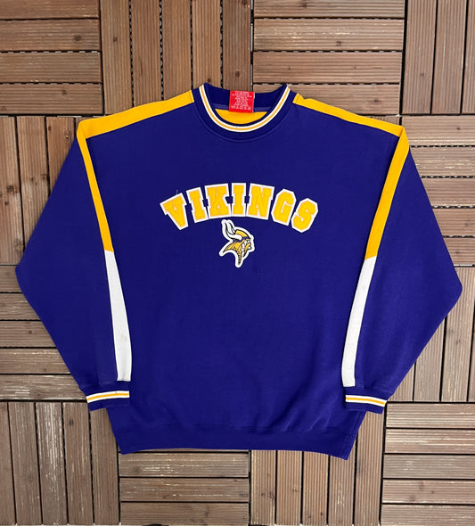 Minnesota Vikings Stitched Graphic Crewneck | Size X-Large | Vintage 2000s NFL Football Purple Sweater |