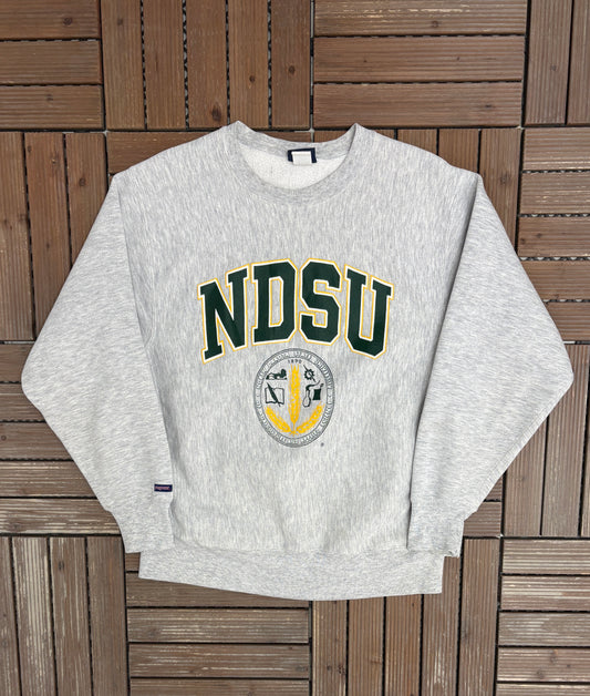 North Dakota State Bison Graphic Crewneck | Size Large | Vintage 1990s College Grey Sweater |