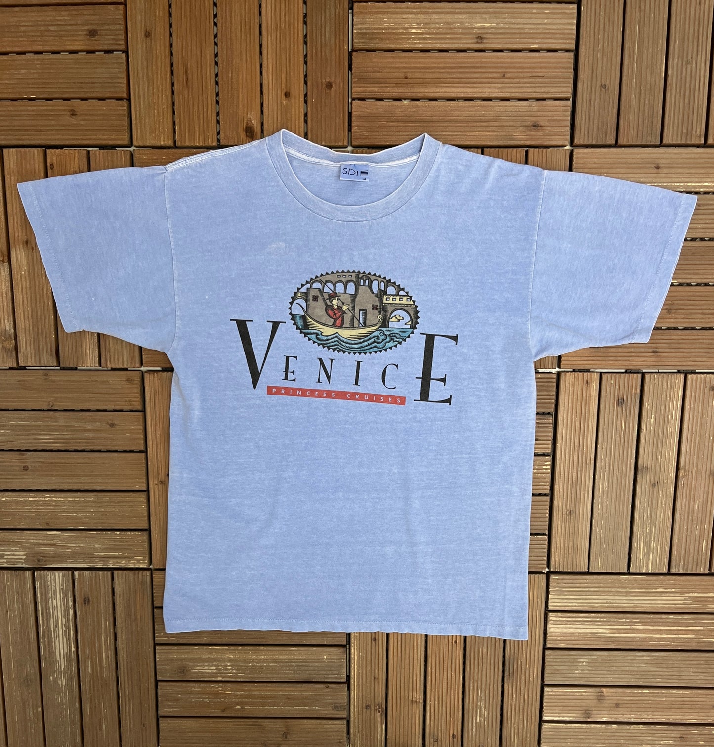 Venice Princess Cruises Graphic Tee | Size Medium | Vintage 1990s Single Stitch Promotional Blue T-Shirt |